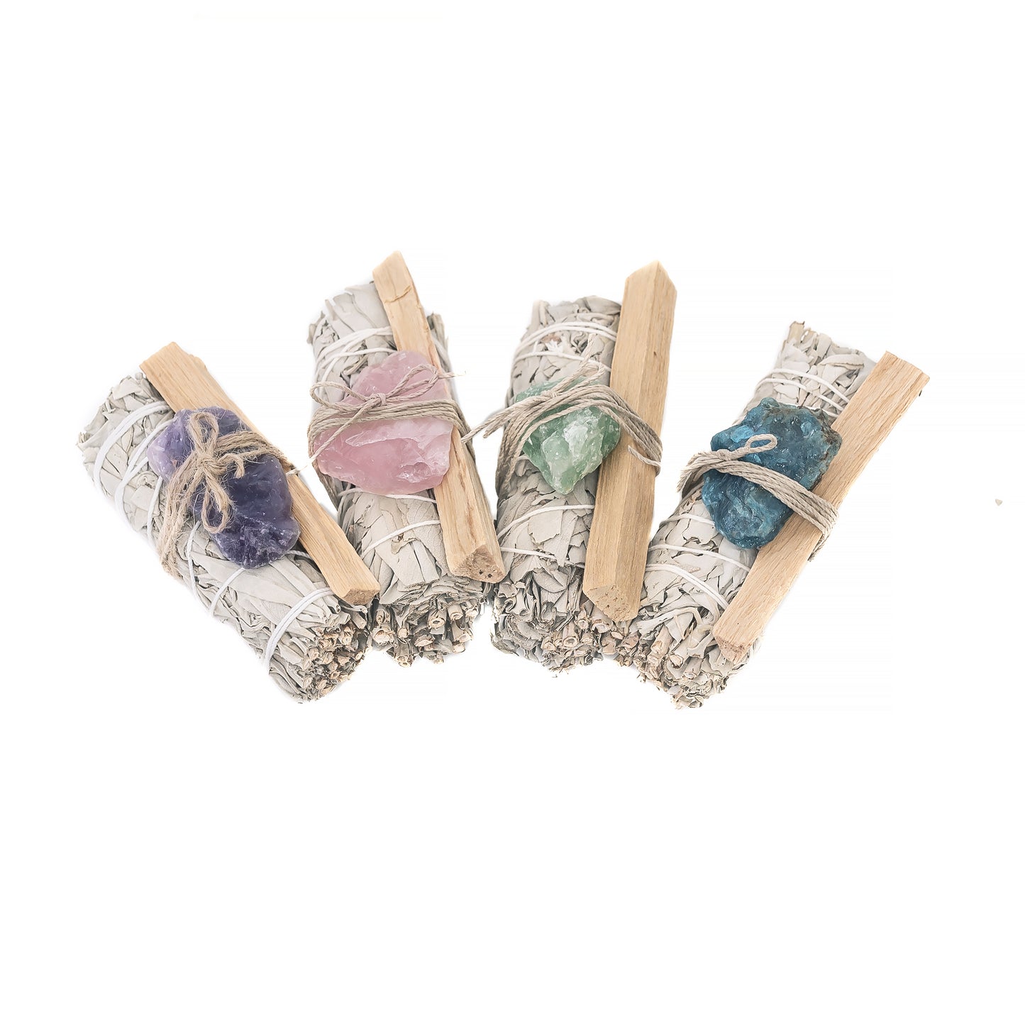 Sage, Assorted Rough Crystal, Palo Santo Bundle 4 Pack Mix Bag