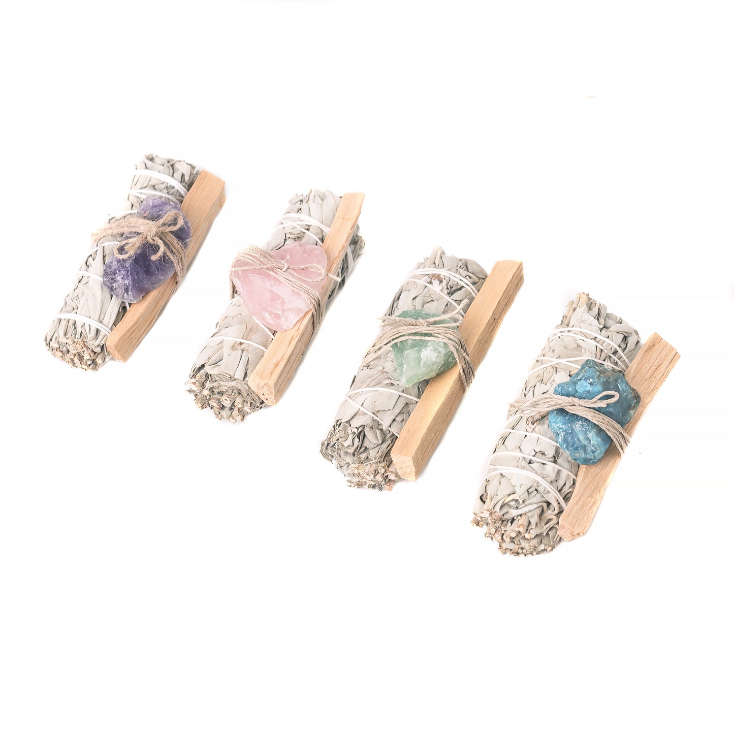 Sage, Assorted Rough Crystal, Palo Santo Bundle 4 Pack Mix Bag