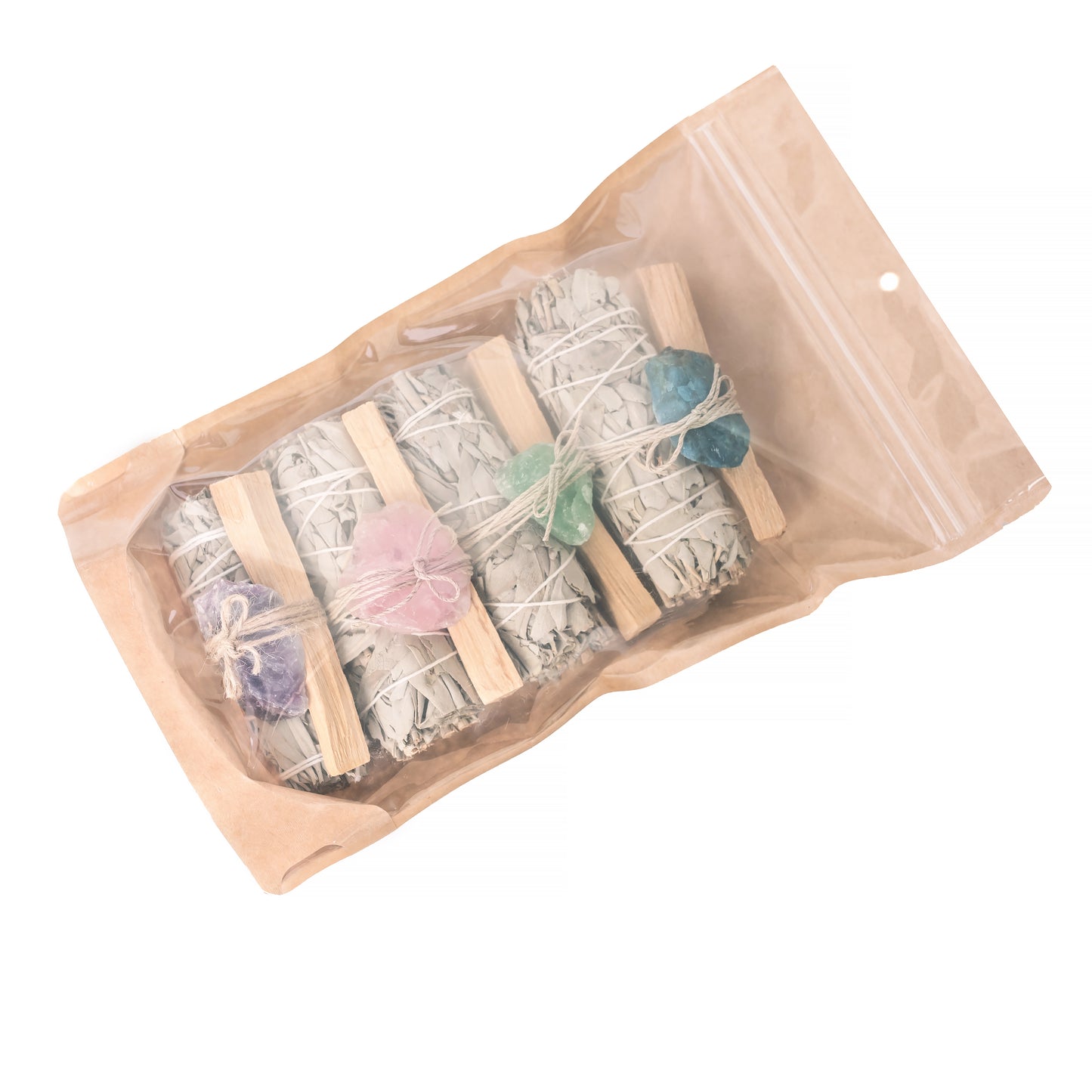 Sage, Assorted Rough Crystal, Palo Santo Bundle 4 Pack Mix Bag