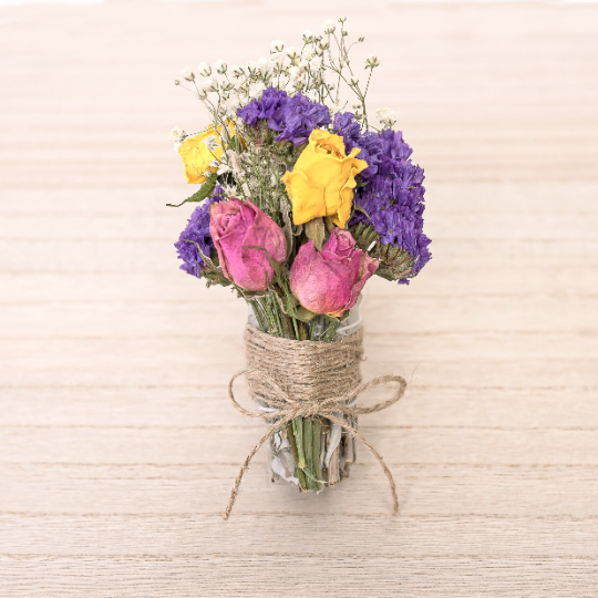 Roses, Yellow Roses, Baby's Breath, and Statice Sage Bundle