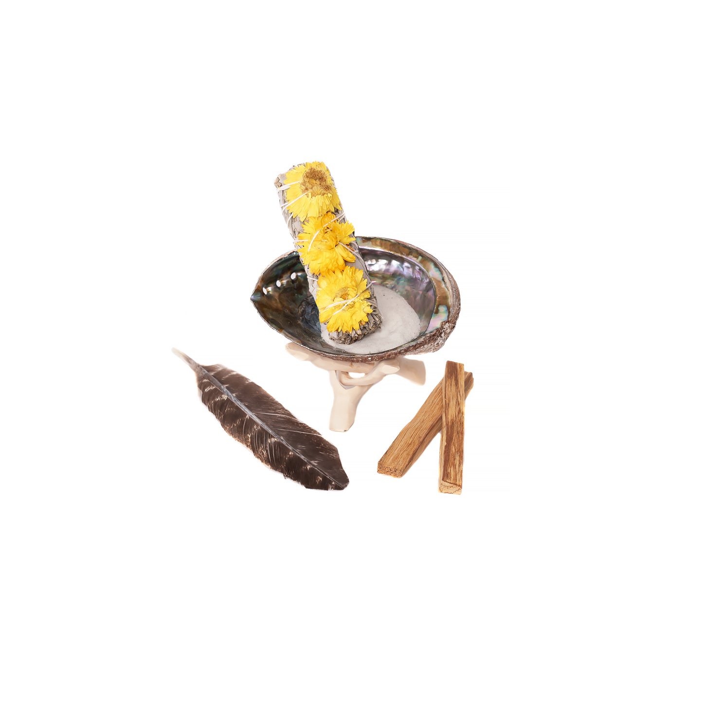 Yellow Floral Sage Wand, Palo Santo Wand Mini Cleansing Kit