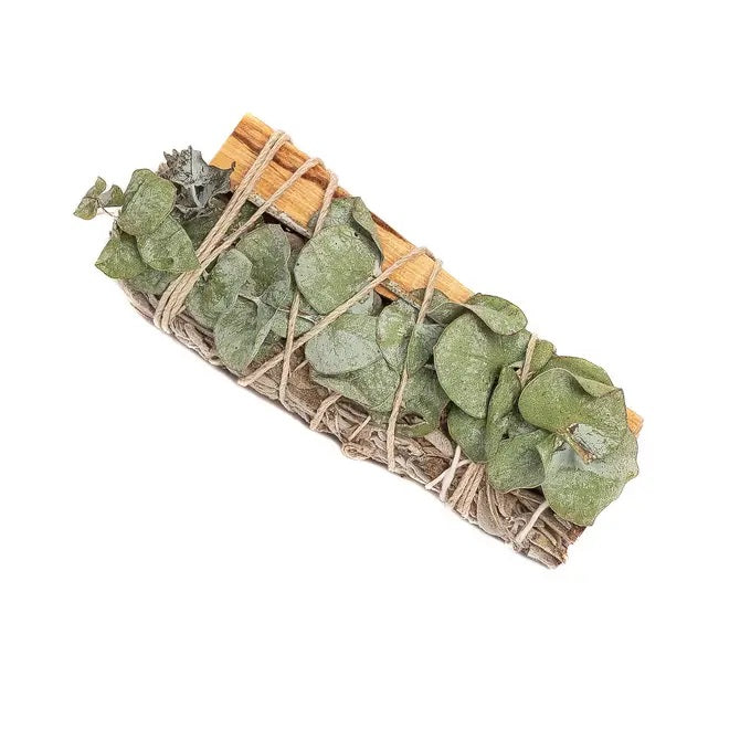 4" Common Sage, Eucalyptus, and Palo Santo Wrapped Bundle
