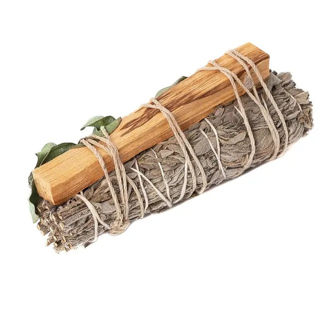 4" Common Sage, Eucalyptus, and Palo Santo Wrapped Bundle