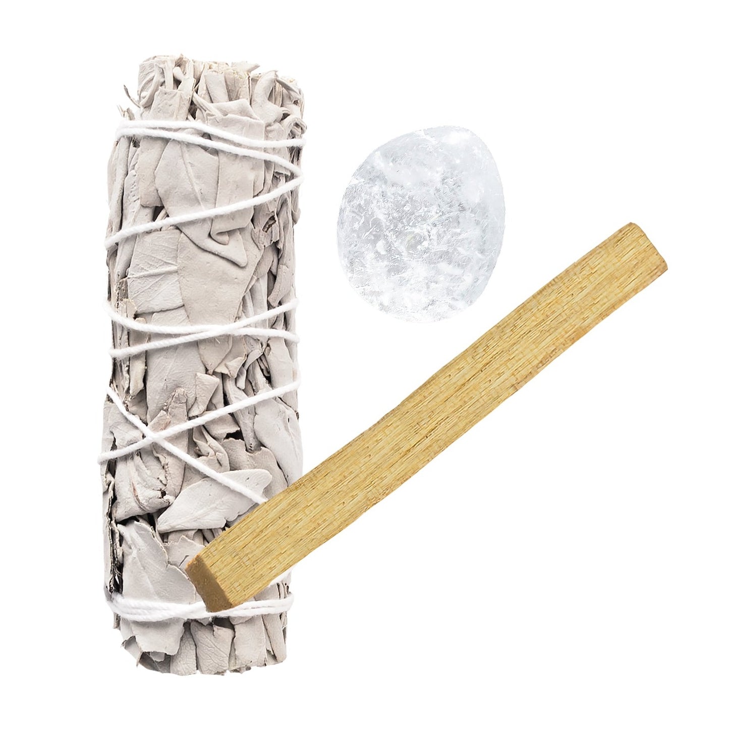 White Sage, Smooth Clear Quartz, Palo Santo Bundle