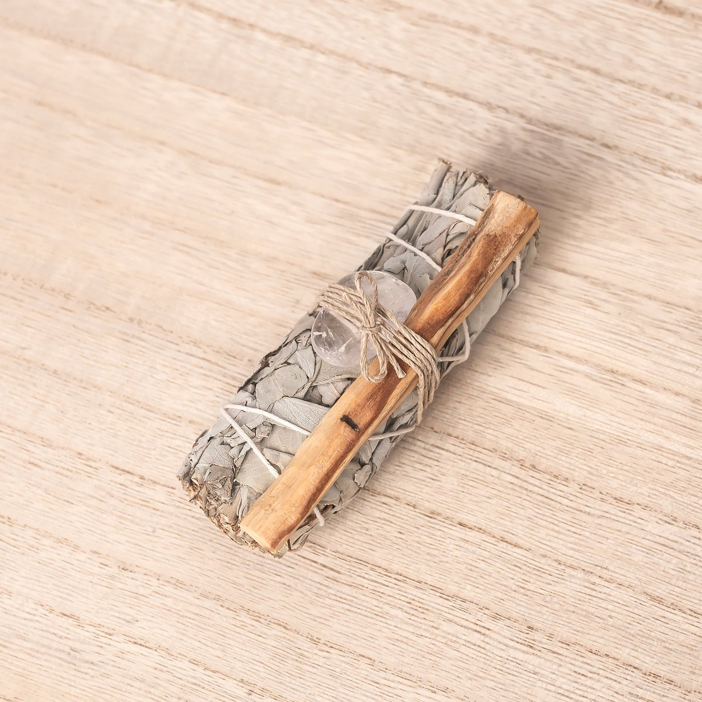 White Sage, Smooth Clear Quartz, Palo Santo Bundle