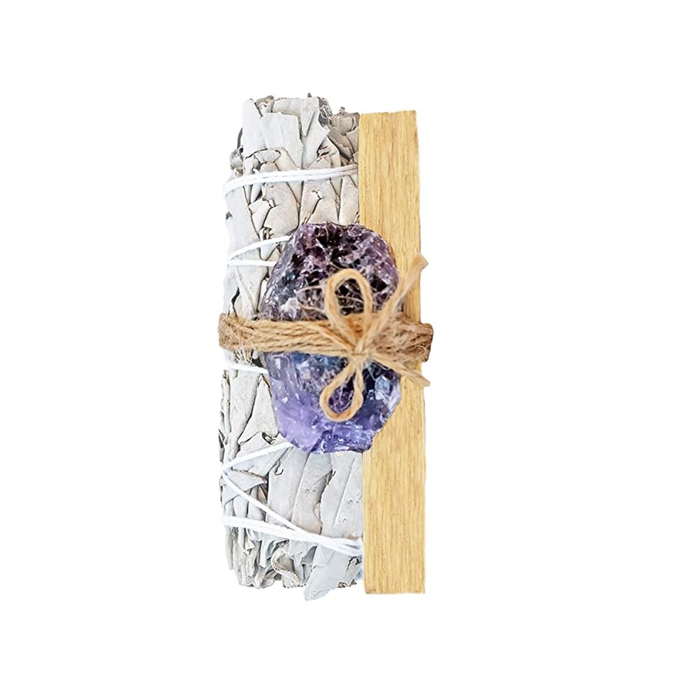 White Sage, Rough Amethyst and Palo Santo Stick Bundle