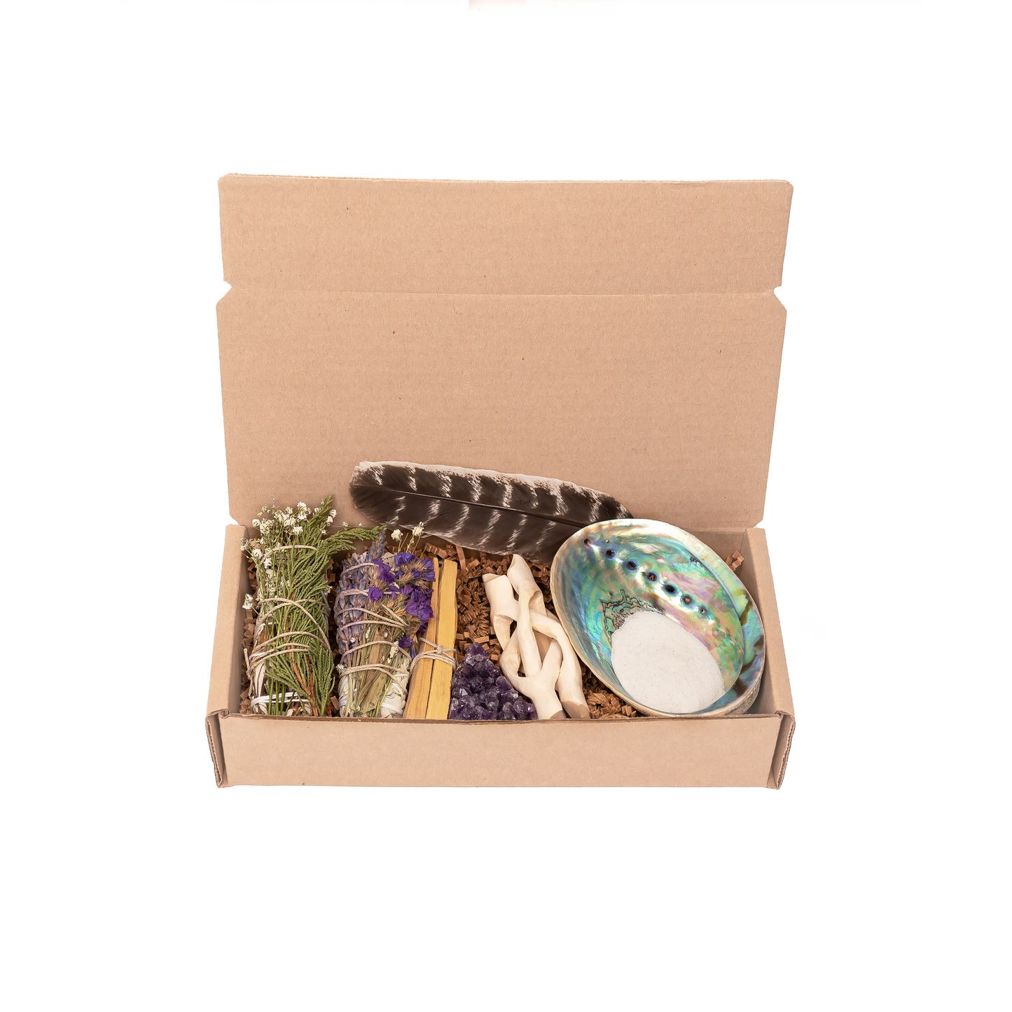 Peaceful Sage Floral Bundles w/Palo Santos, Amethyst Clustered Cleanse Kit