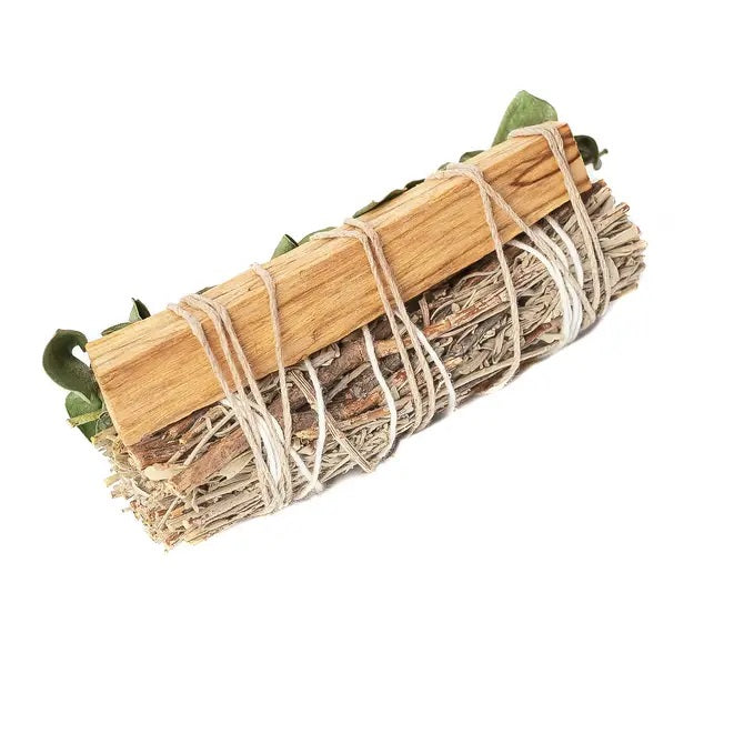 4" Blue Sage, Eucalyptus, and Palo Santo Wrapped Bundle