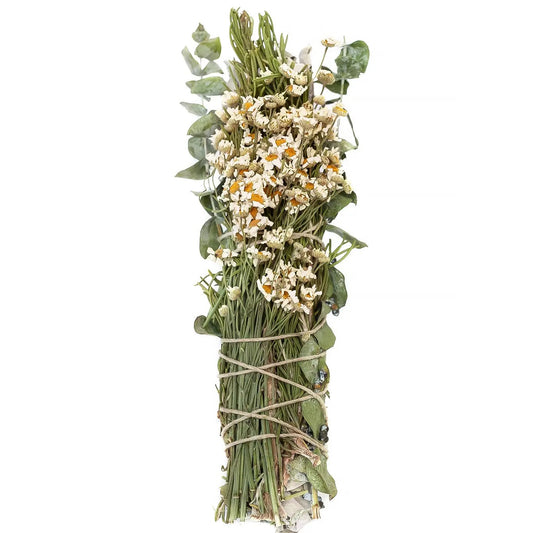 Chamomile, Eucalyptus, and Rosemary Wrapped 8" Sage Bundle