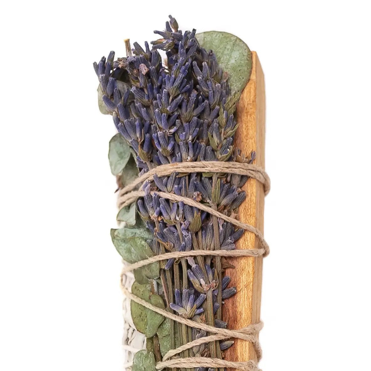 4" Sage Wand, Eucalyptus, Lavender, PaloSanto Wrapped Bundle