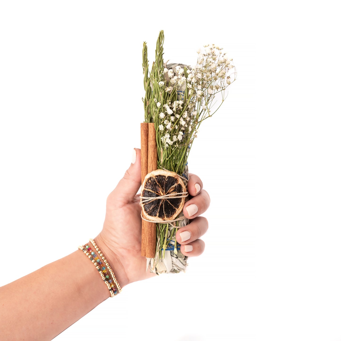 Rosemary, Cinnamon Stick, Baby's Breath, Dried Orange 8" Sage Bundle