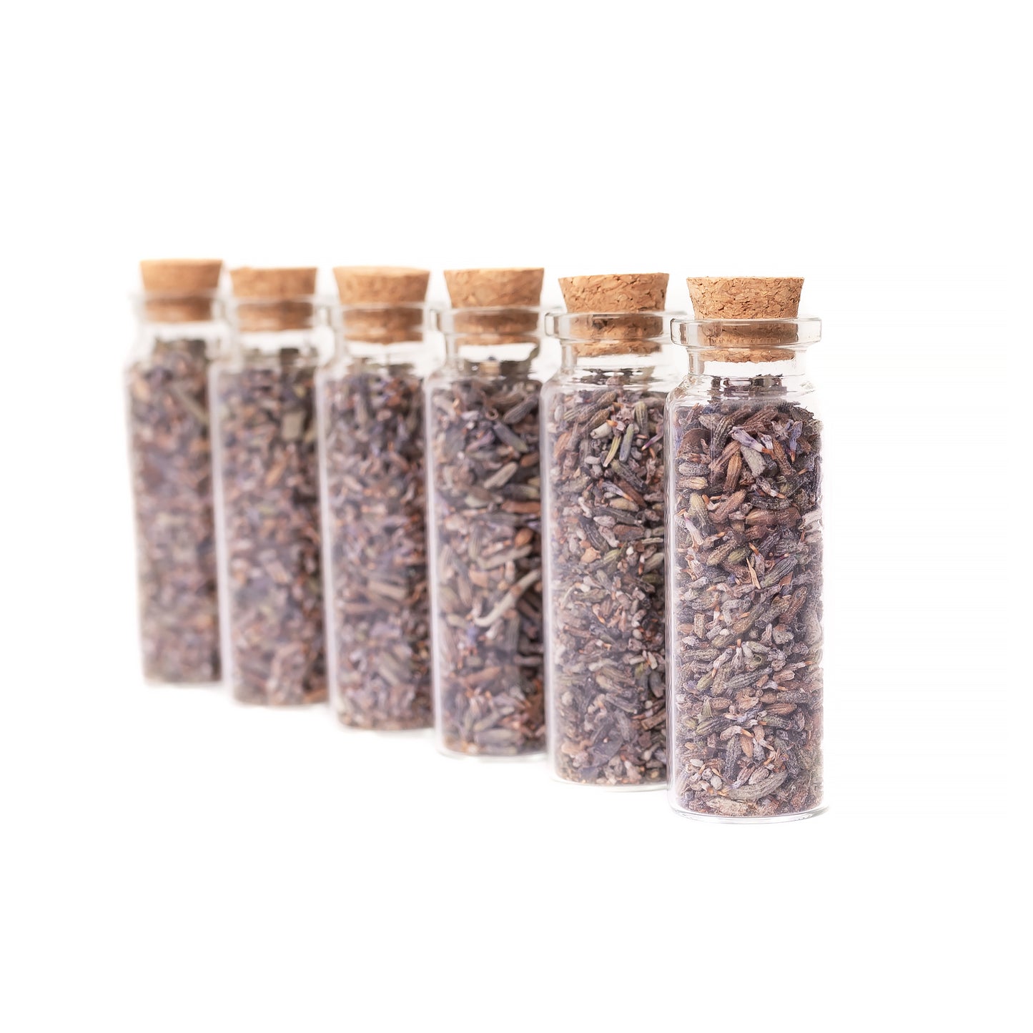 6pk of Glass Vial Cork Top with Lavender Buds in a Bottle 15ml Glass Vial