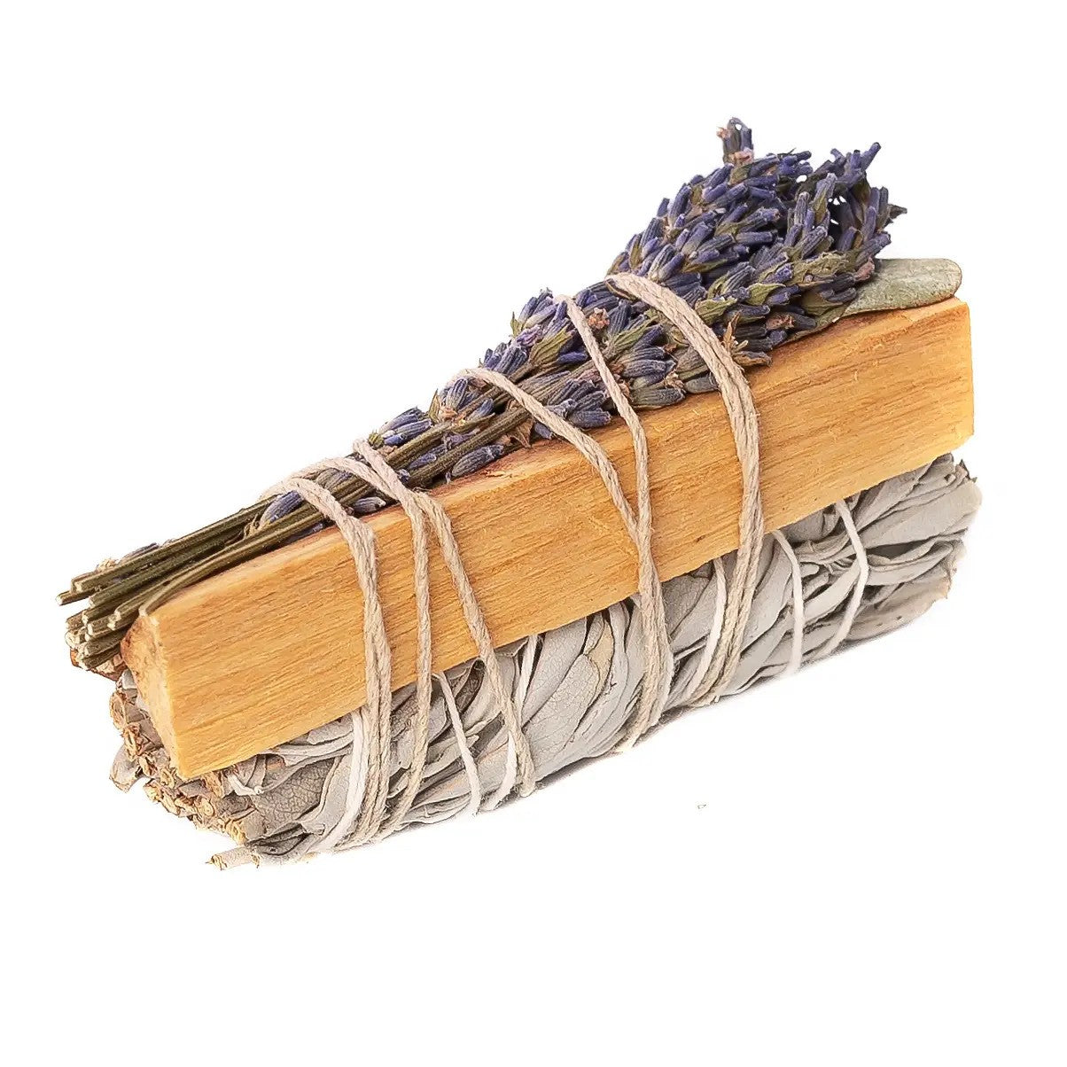 4" Sage Wand, Eucalyptus, Lavender, PaloSanto Wrapped Bundle