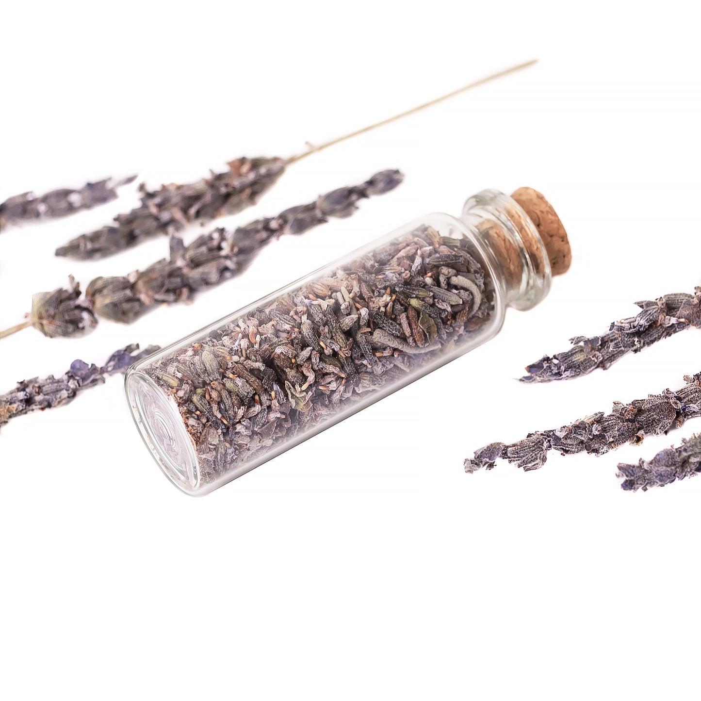 6pk of Glass Vial Cork Top with Lavender Buds in a Bottle 15ml Glass Vial