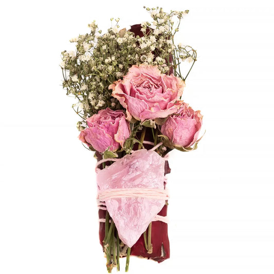 Floral Sage Rough Rose Quartz Crystal Cleansing Bundle