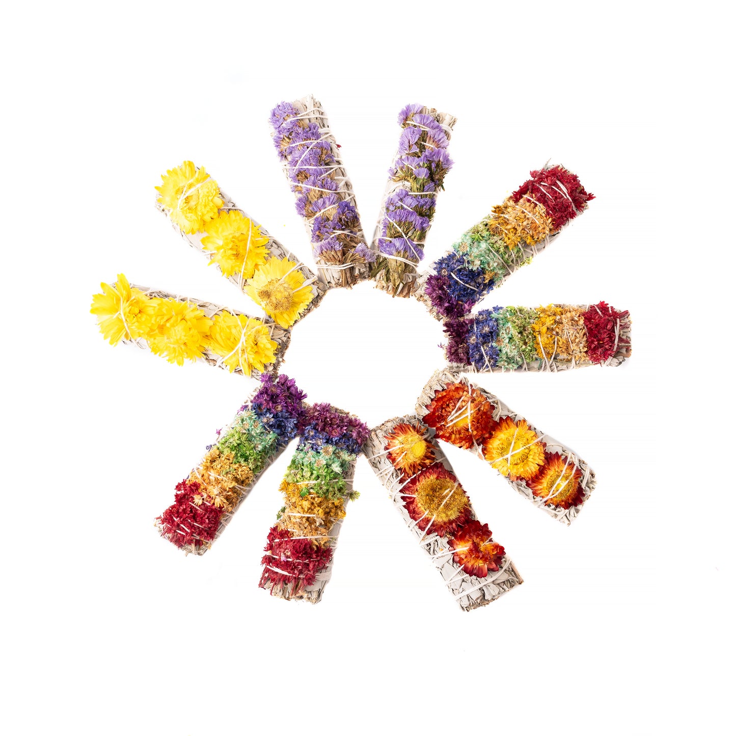 10pcs of Assorted Floral Sage Wand Bundle Sampler