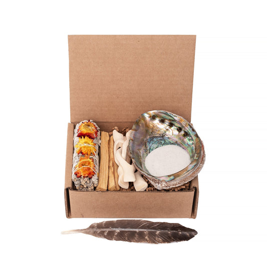 Orange • Yellow Floral Sage Wand, Palo Santo Wand Mini Cleansing Kit