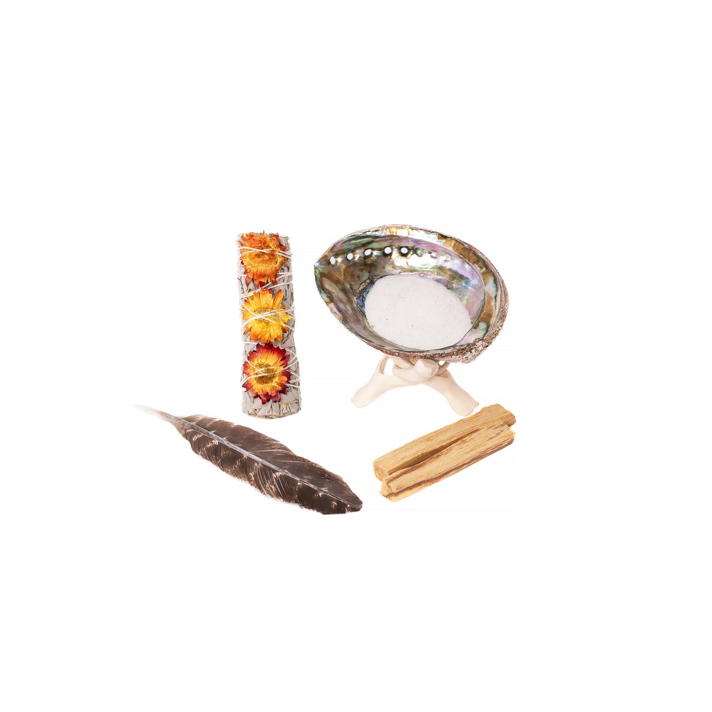 Orange • Yellow Floral Sage Wand, Palo Santo Wand Mini Cleansing Kit