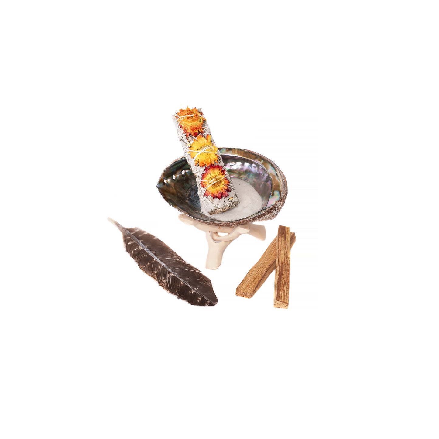 Orange • Yellow Floral Sage Wand, Palo Santo Wand Mini Cleansing Kit