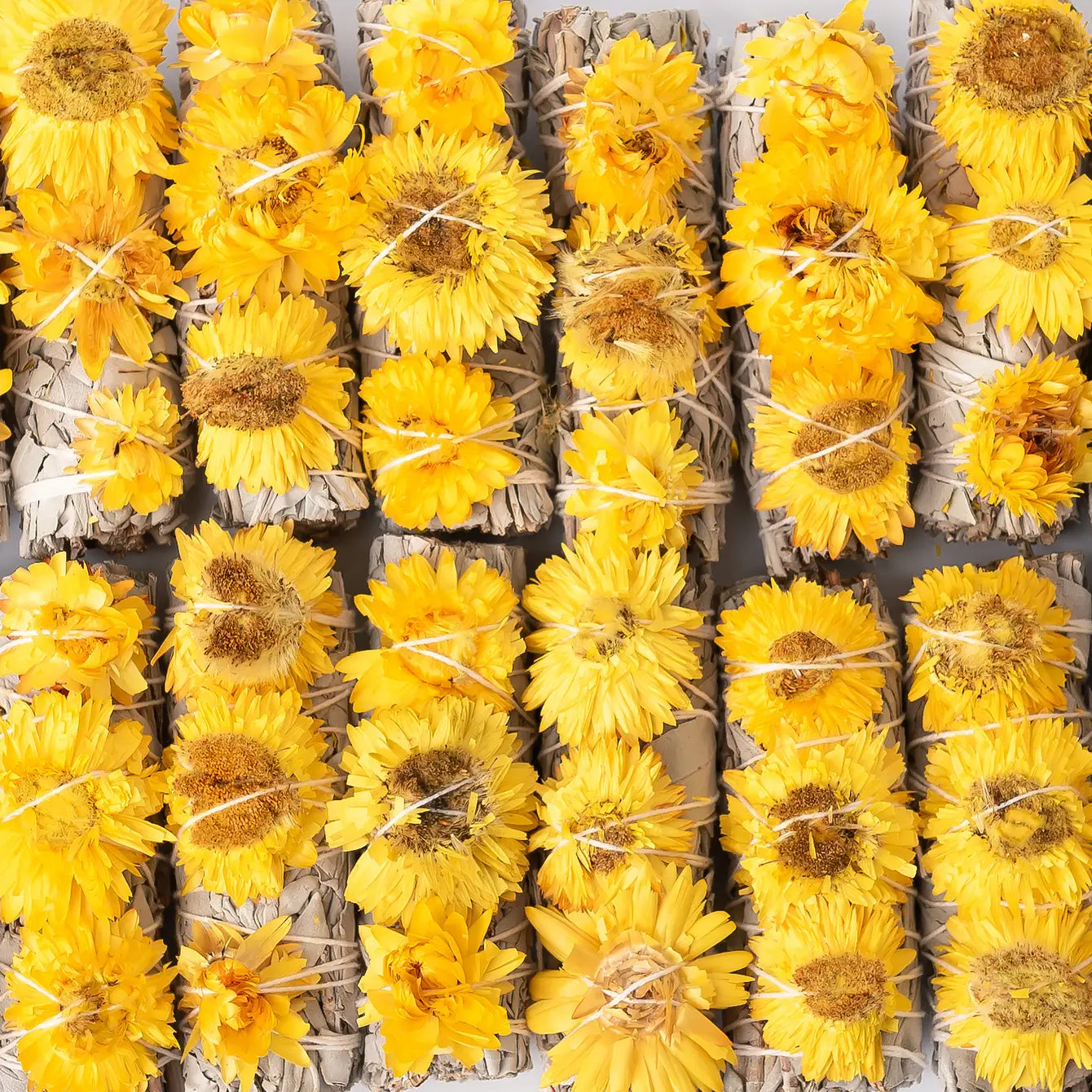 Sunrise Flower, Yellow Strawflower Floral Sage Wand