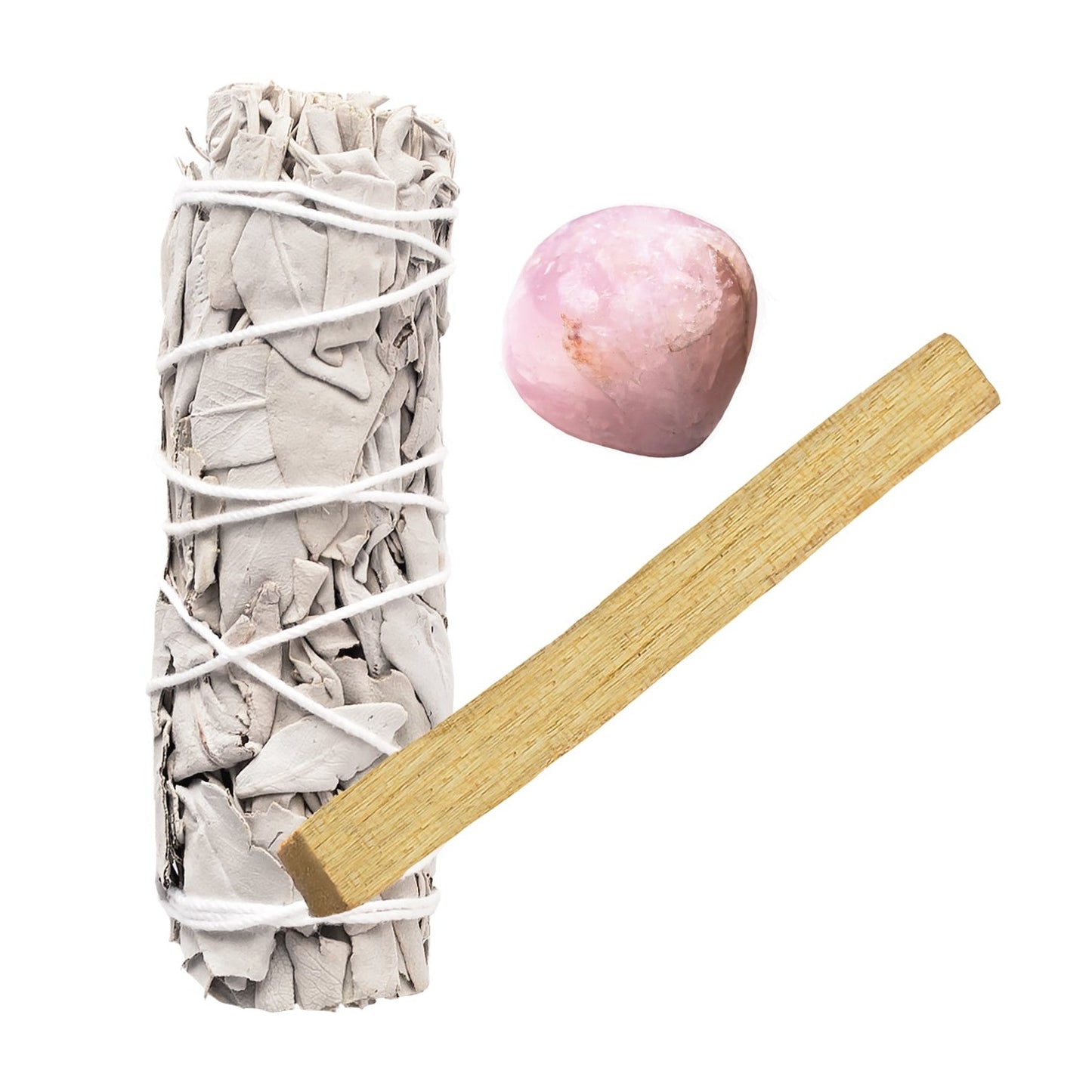 White Sage, Smooth Rose Quartz, Palo Santo Bundle
