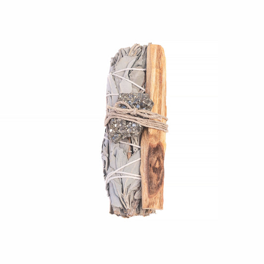 White Sage, Rough Pyrite and Palo Santo Stick Bundle