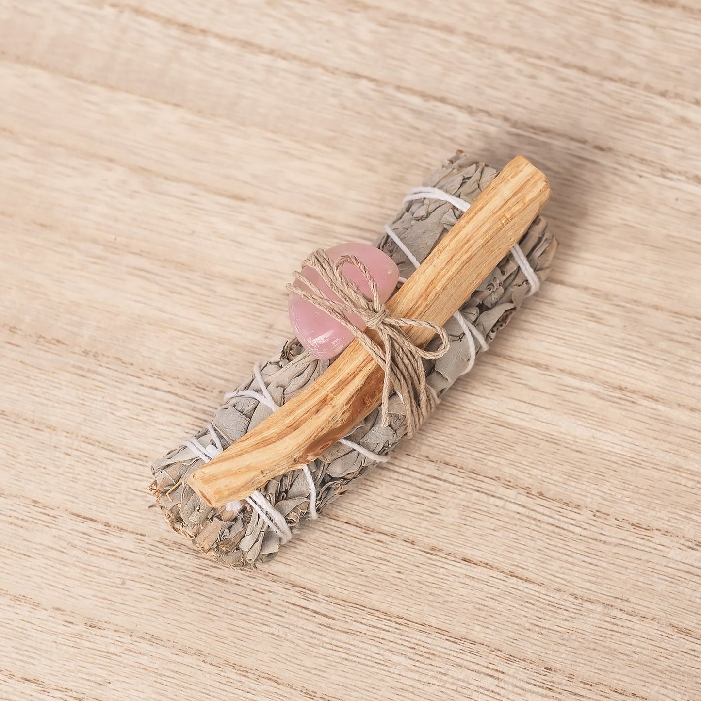 White Sage, Smooth Rose Quartz, Palo Santo Bundle