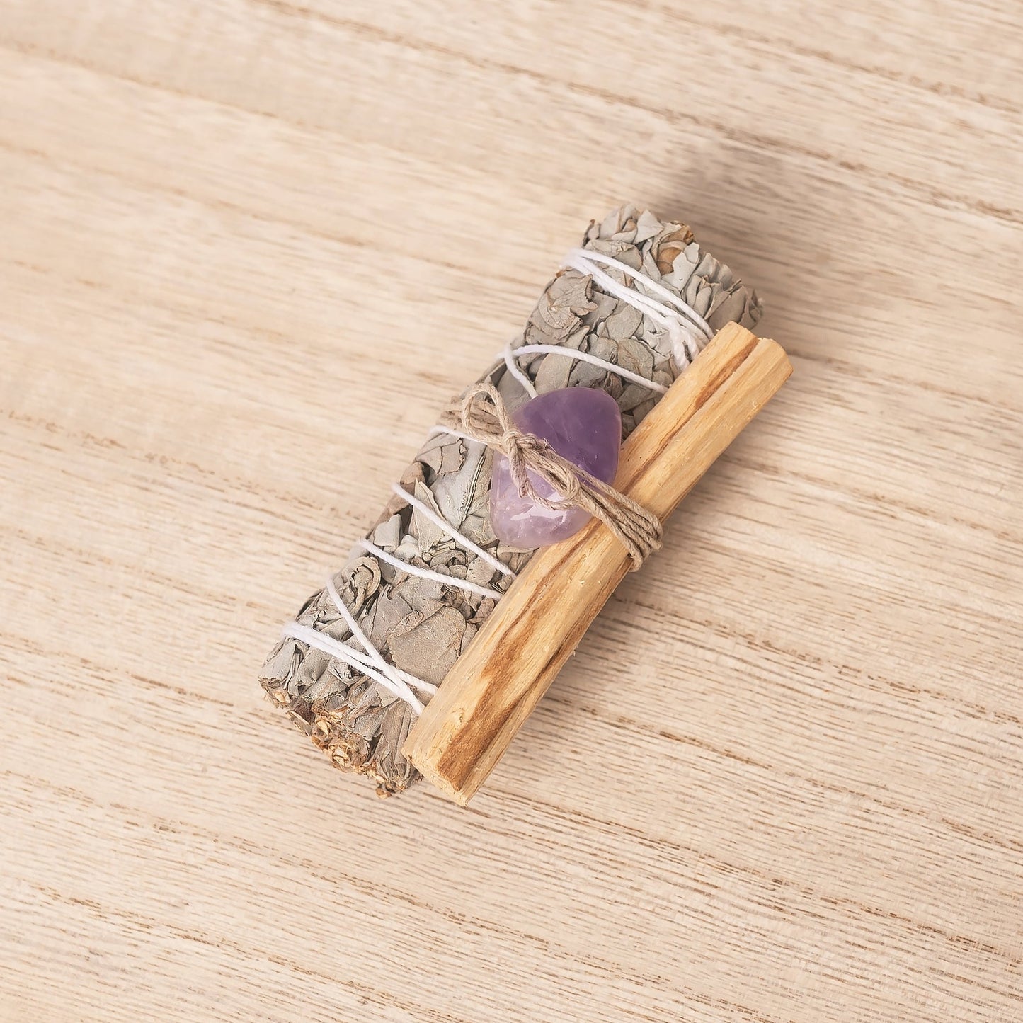 White Sage, Tumbled Amethyst Stone, Palo Santo Bundle