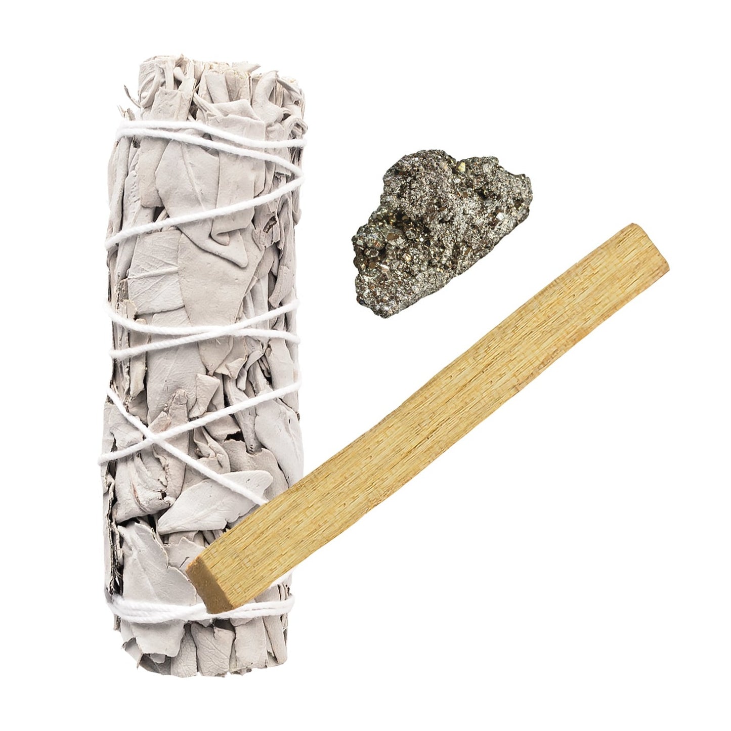 White Sage, Rough Pyrite and Palo Santo Stick Bundle
