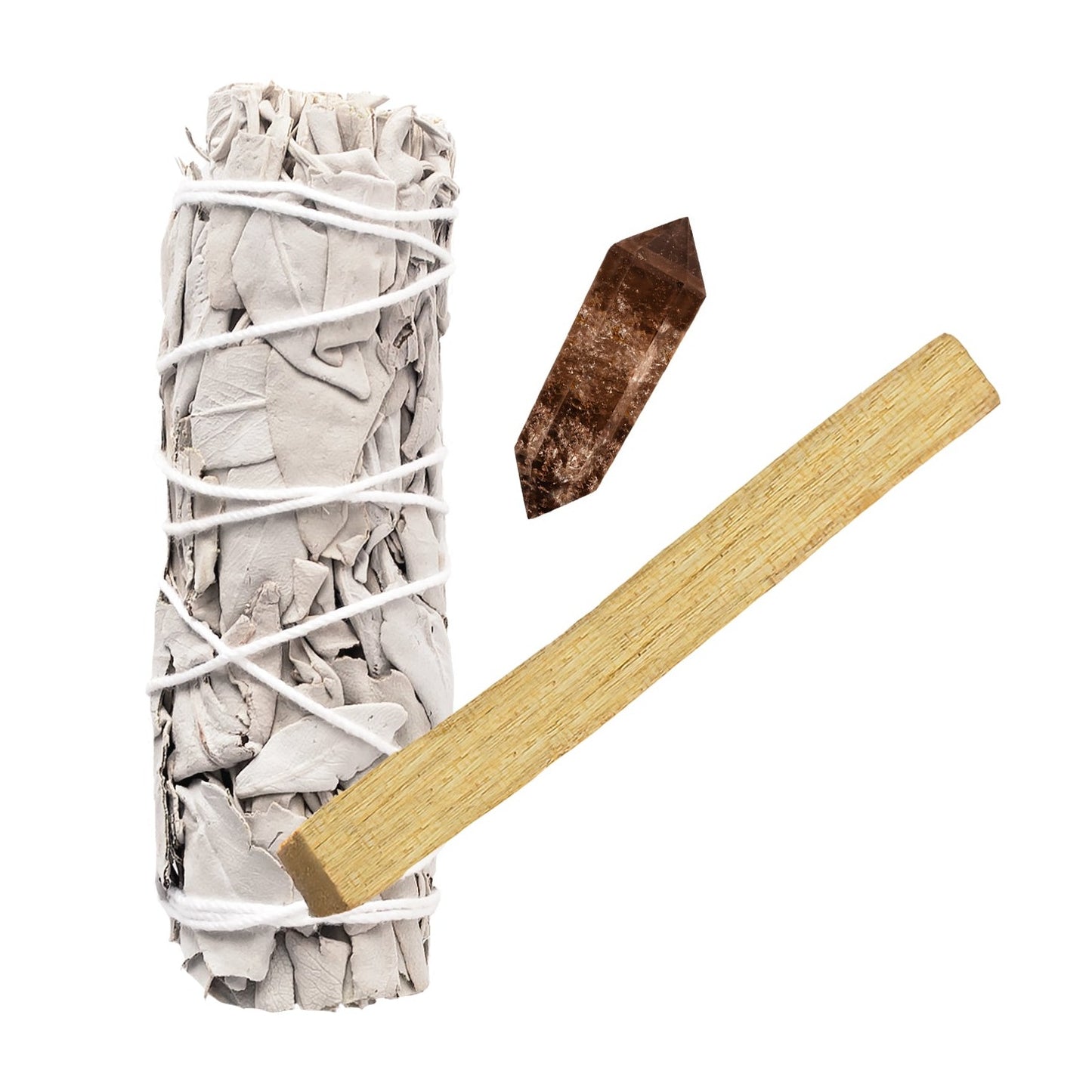 White Sage, Double Point Smoky Quartz, Palo Santo Bundle
