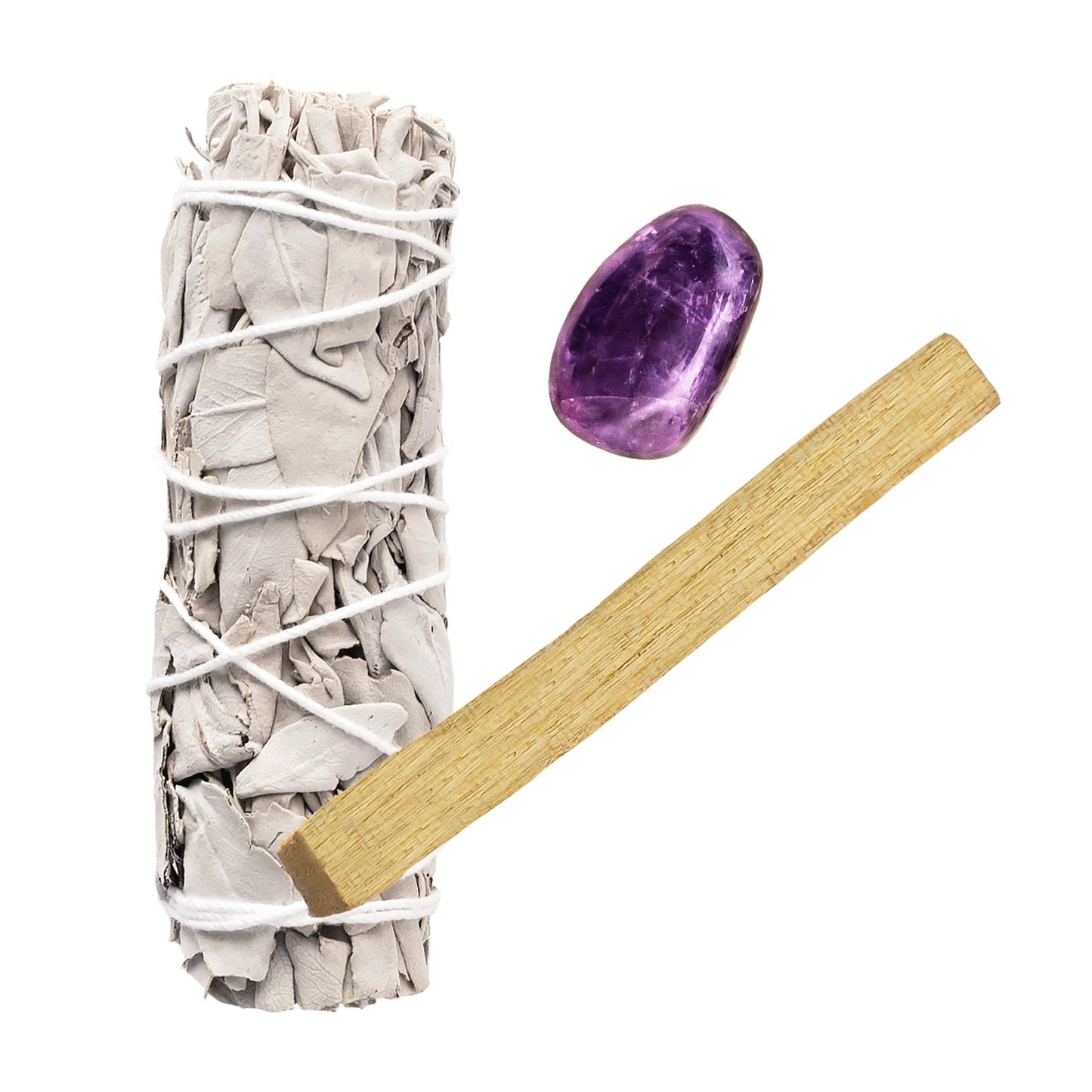 White Sage, Tumbled Amethyst Stone, Palo Santo Bundle