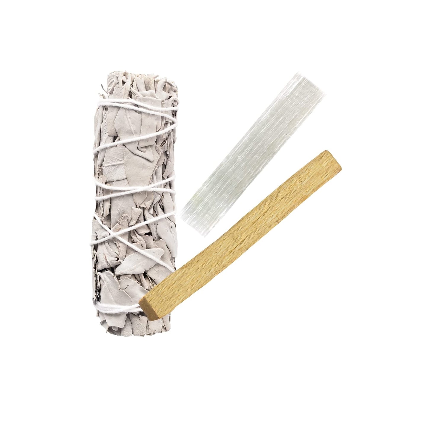 White Sage, Selenite Wand, Palo Santo Stick Bundle